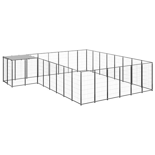 Hundezwinger Schwarz aus Stahl, 15,73 m² mit Ausläufen