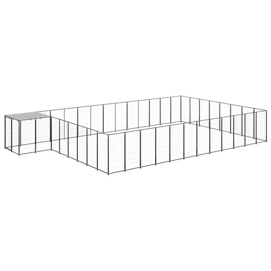 Hundezwinger Schwarz aus Stahl mit Ausläufen, 30,25 m², vidaXL