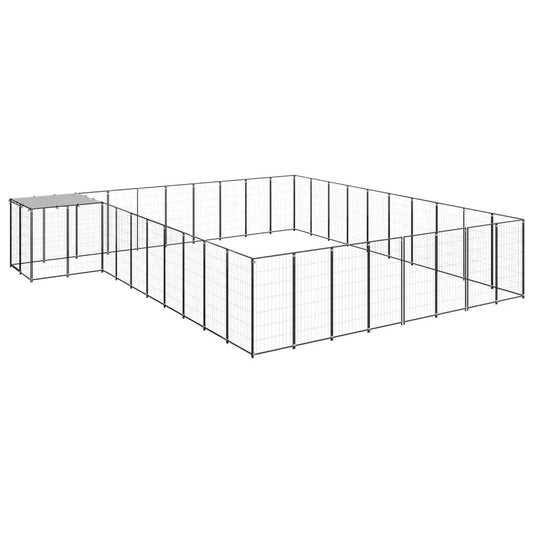 Hundezwinger aus Stahl, schwarz, 25,41 m², großes Lauf- und Auslaufgehege mit kleinem Dachhaus