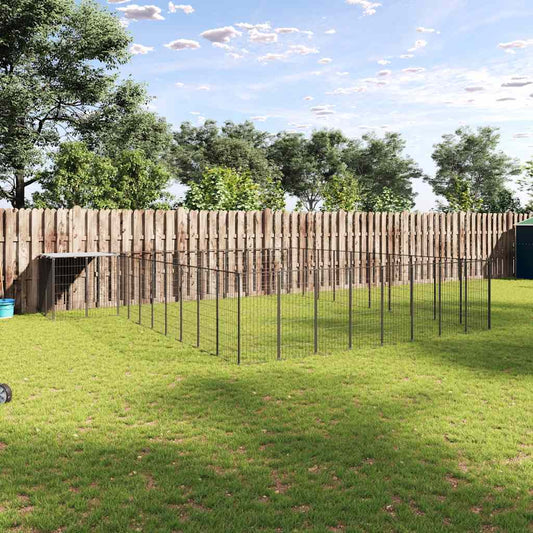 Hundezwinger Schwarz aus Stahl, 25,41 m², Metallgitter-Konstruktion im Garten