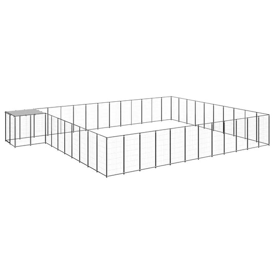 Hundezwinger aus Stahl Schwarz, 37,51 m², mit Ausläufen vidaXL