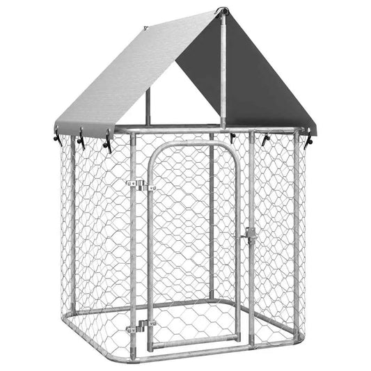 Outdoor-Hundezwinger mit Dach, 100x100x150 cm, galvanisiertem Stahlrahmen – vidaXL