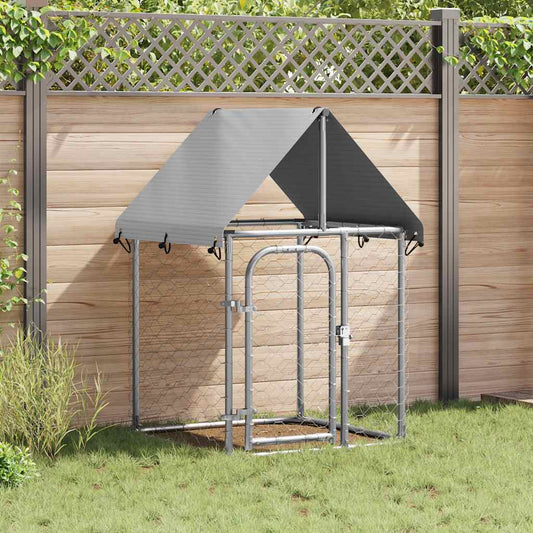 Outdoor-Hundezwinger mit Dach 100x100x150 cm aus Metall, graue Dachplane