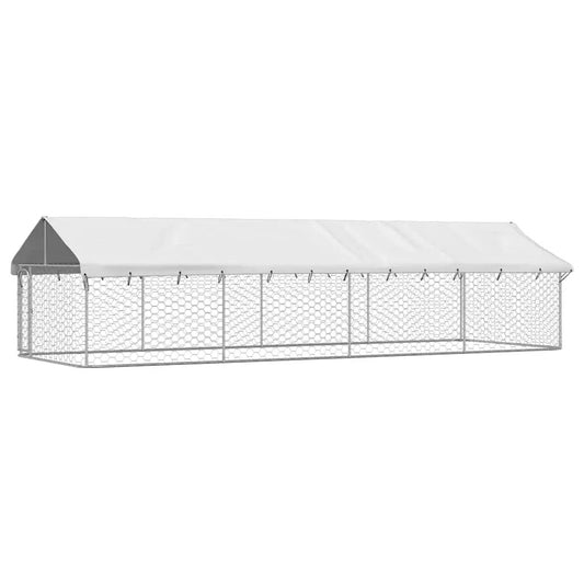 Outdoor-Hundezwinger mit Dach von vidaXL, 600x200x150 cm, Metallrahmen, weißes Dach