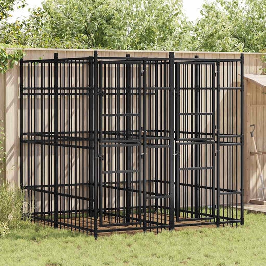 vidaXL Outdoor-Hundezwinger aus Stahl, 3,69 m², schwarzer Metallrahmen