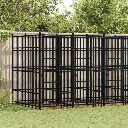 Outdoor-Hundezwinger aus Stahl, 9,22 m², mehrteiliges, schwarzes Zwinger-System für den Garten