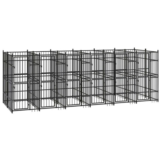 Outdoor-Hundezwinger Stahl 11,06 m², schwarzes Metall-Gittersystem, vidaXL