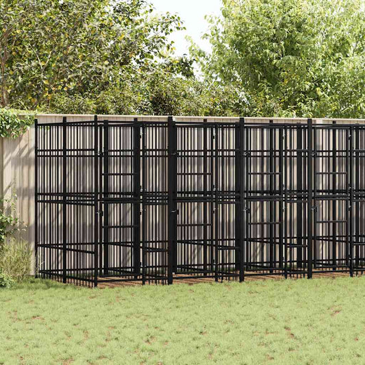 vidaXL Outdoor-Hundezwinger Stahl 12,9 m², schwarzes Metallgehege mit mehreren Modulen