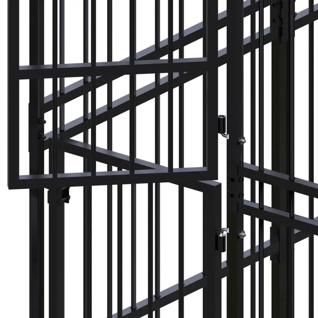 vidaXL Outdoor-Hundezwinger Stahl 14,75 m² aus schwarzem Metall mit Tür und Verriegelung
