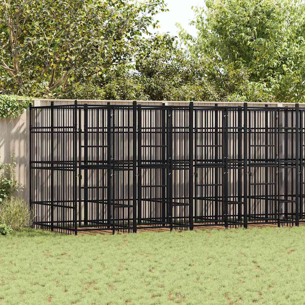 Outdoor-Hundezwinger aus Stahl, schwarzes Metallgitter, 14,75 m², modular erweiterbar