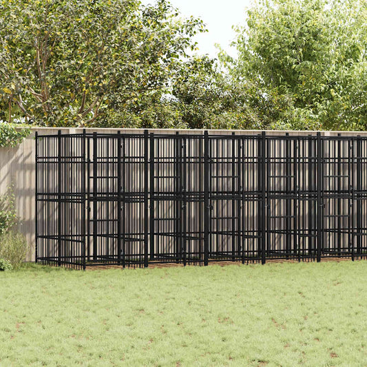 Outdoor-Hundezwinger Stahl 16,59 m² – schwarzes, modulares Stahl-Gitterzwinger-System im Garten vidaXL
