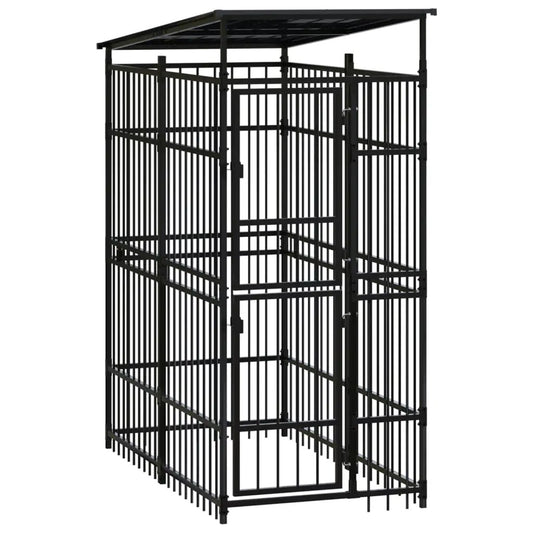 Outdoor-Hundezwinger mit Dach aus Stahl, vidaXL, 1,84 m², schwarz
