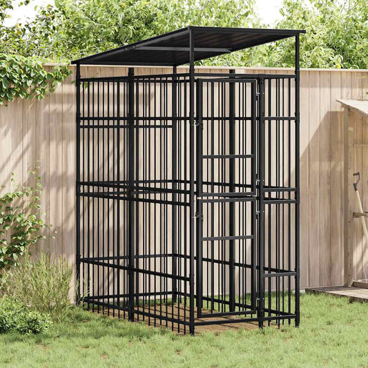 Outdoor-Hundezwinger aus Stahl mit Dach, schwarz, 1,84 m², vidaXL