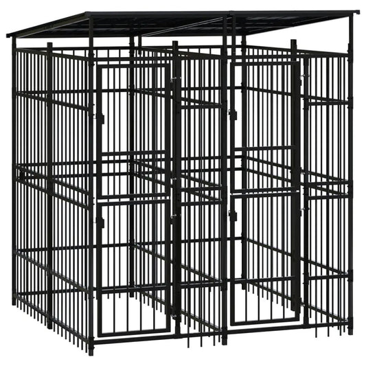 vidaXL Outdoor-Hundezwinger mit Dach aus Stahl, 3,69 m², schwarz