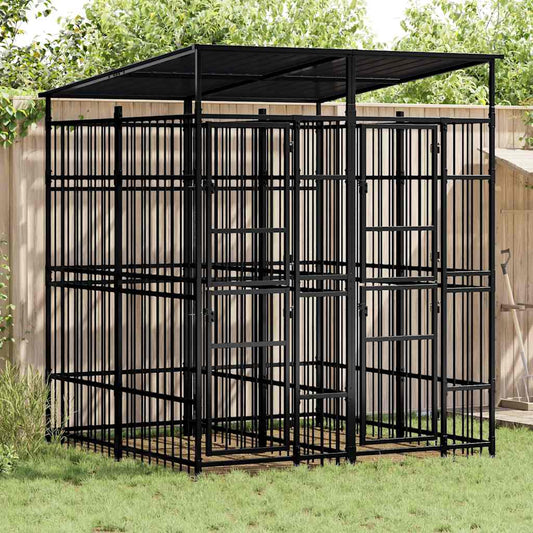 Outdoor-Hundezwinger aus Stahl mit Dach von vidaXL, 3,69 m², schwarz