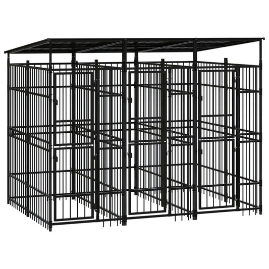 vidaXL Outdoor-Hundezwinger mit Dach aus Stahl, 5,53 m², schwarzes Metallgehege