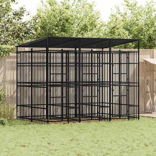Outdoor-Hundezwinger von vidaXL mit Dach aus Stahl, 5,53 m²