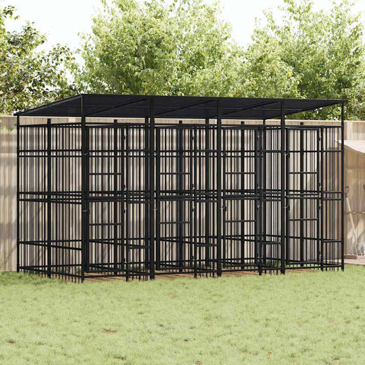 vidaXL Outdoor-Hundezwinger mit Dach aus Stahl, 7,37 m²
