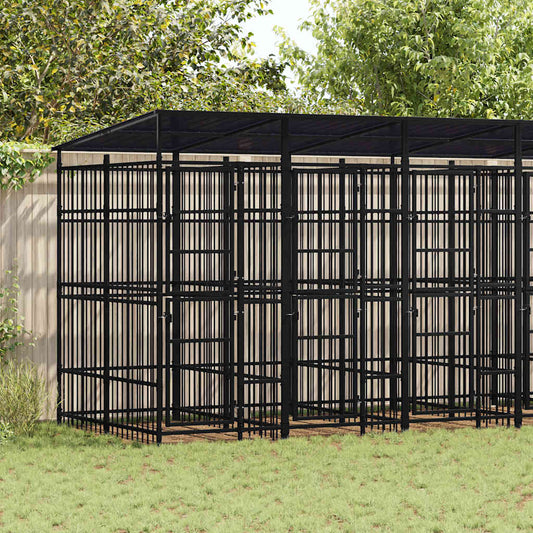 vidaXL Outdoor-Hundezwinger aus Stahl mit Dach, 11,06 m²