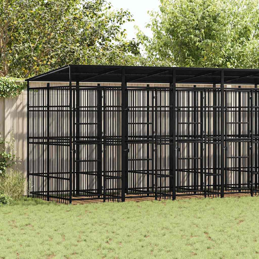 vidaXL Outdoor-Hundezwinger aus Stahl mit Dach, 12,9 m², mehrteilige Käfiganlage, schwarz