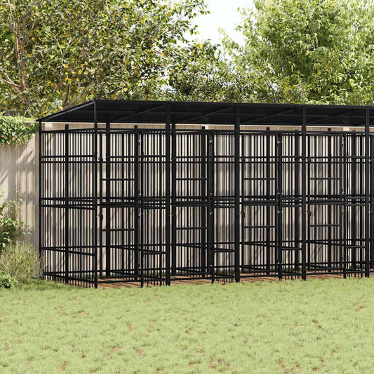 Hundezwinger aus Stahl mit Dach im Außenbereich, schwarz, 14,75 m²