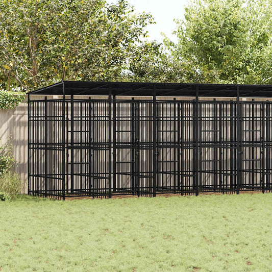 Outdoor-Hundezwinger aus Stahl mit Dach, schwarz, 16,59 m², vidaXL Mehrfachkabinen