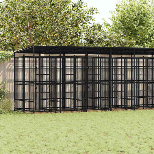 vidaXL Outdoor-Hundezwinger aus Stahl mit Dach, 18,43 m²