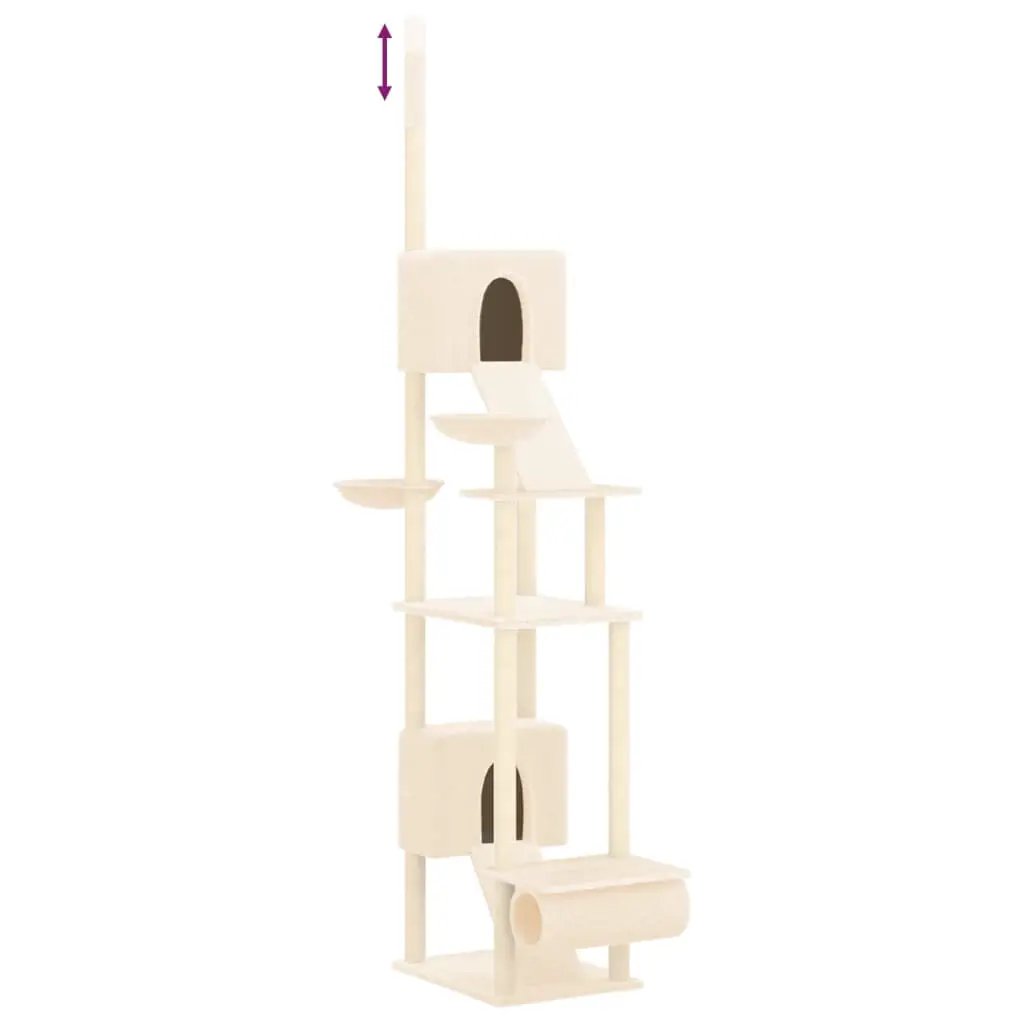Kratzbaum Deckenhoch Creme 277-303 cm vidaXL, cremefarbener, mehrstöckiger Kratzbaum mit Höhle