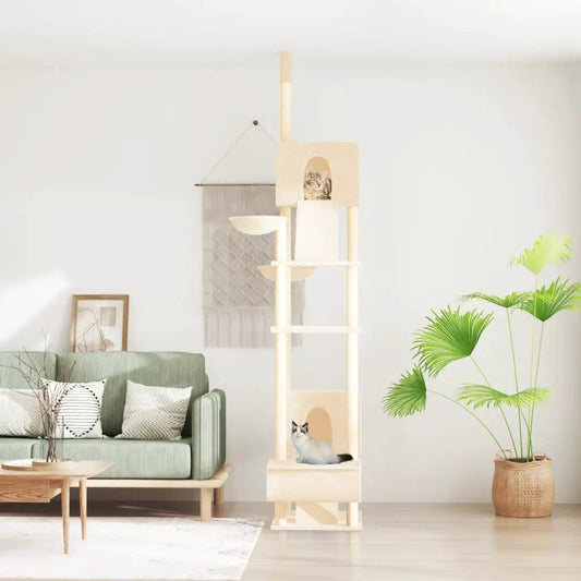 vidaXL Kratzbaum Deckenhoch Creme 277-303 cm, mehrstöckig mit Höhle und Plattformen