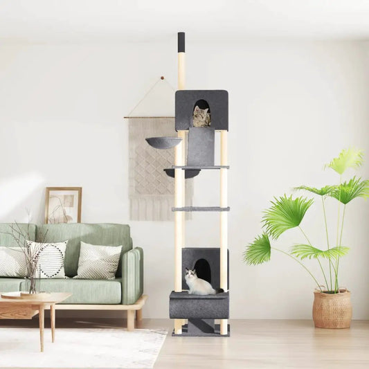 Kratzbaum Deckenhoch Dunkelgrau 277-303 cm, mehrstöckiger Katzenturm mit Höhle und Plattformen