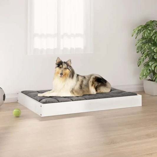 Hundebett vidaXL Weißes Massivholz Kiefer 91,5x64x9 cm mit grauer Polsterung