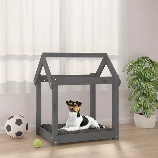 Hundebett aus Massivholz Kiefer, grau, 61x50x70 cm – vidaXL