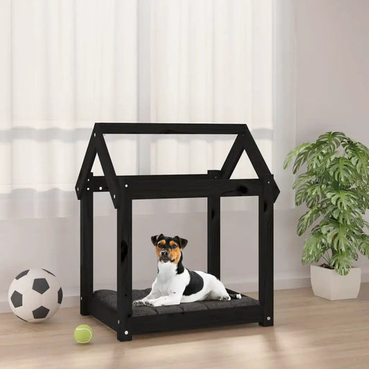 Hundebett vidaXL Schwarz 61x50x70 cm Massivholz Kiefer, Hund liegt darauf