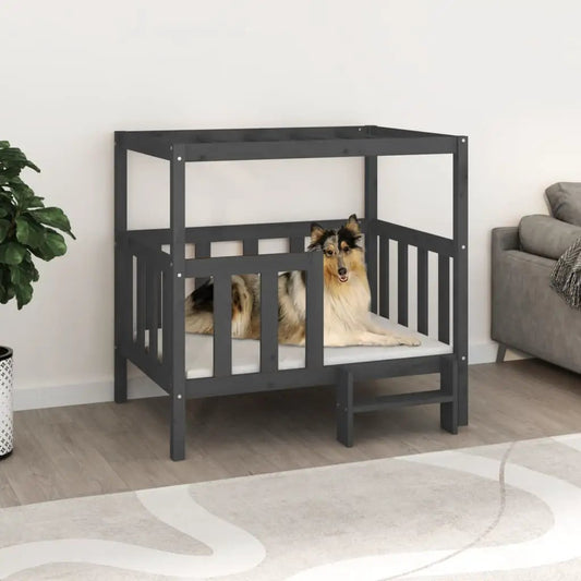 Hundebett Grau aus Massivholz Kiefer, vidaXL 105,5x83,5x100 cm