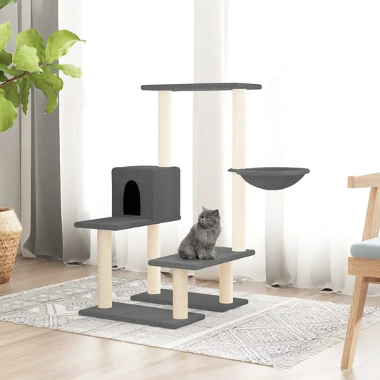 Kratzbaum mit Sisal-Kratzsäulen, dunkelgrau, 94,5 cm – mehrstufiger Katzenbaum mit Höhle