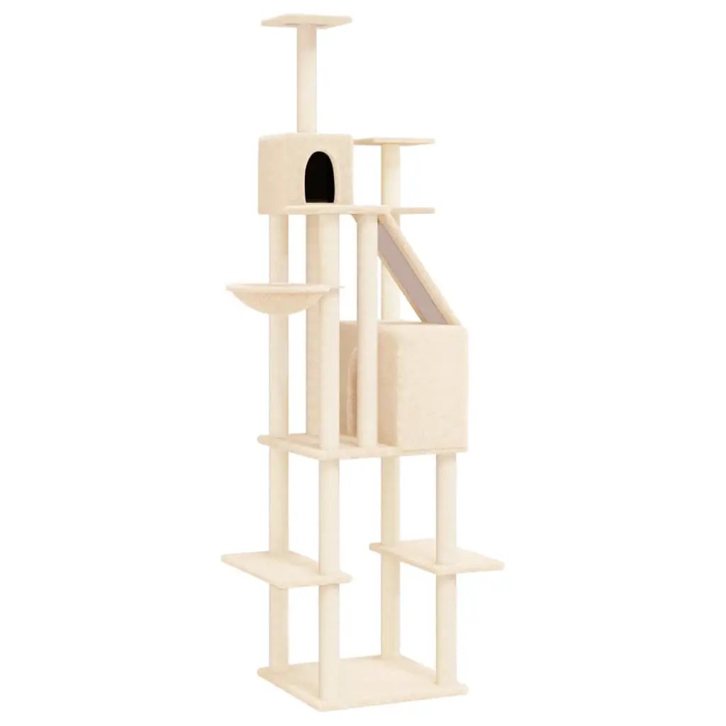 Kratzbaum Creme 201 cm mit Sisal-Kratzsäulen, mehrstöckiger Katzenbaum