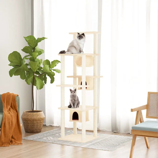 vidaXL Kratzbaum Creme 169 cm mit Sisal-Kratzsäulen, mehrstöckig, Höhle
