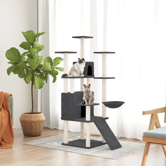 Kratzbaum vidaXL mit Sisal-Kratzsäulen, Dunkelgrau, 154 cm