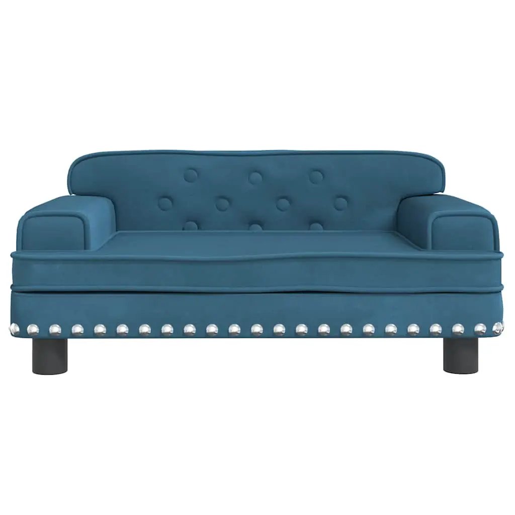 Hundebett Blau aus Samt, 70x45x30 cm, mit silbernen Nieten am Rand