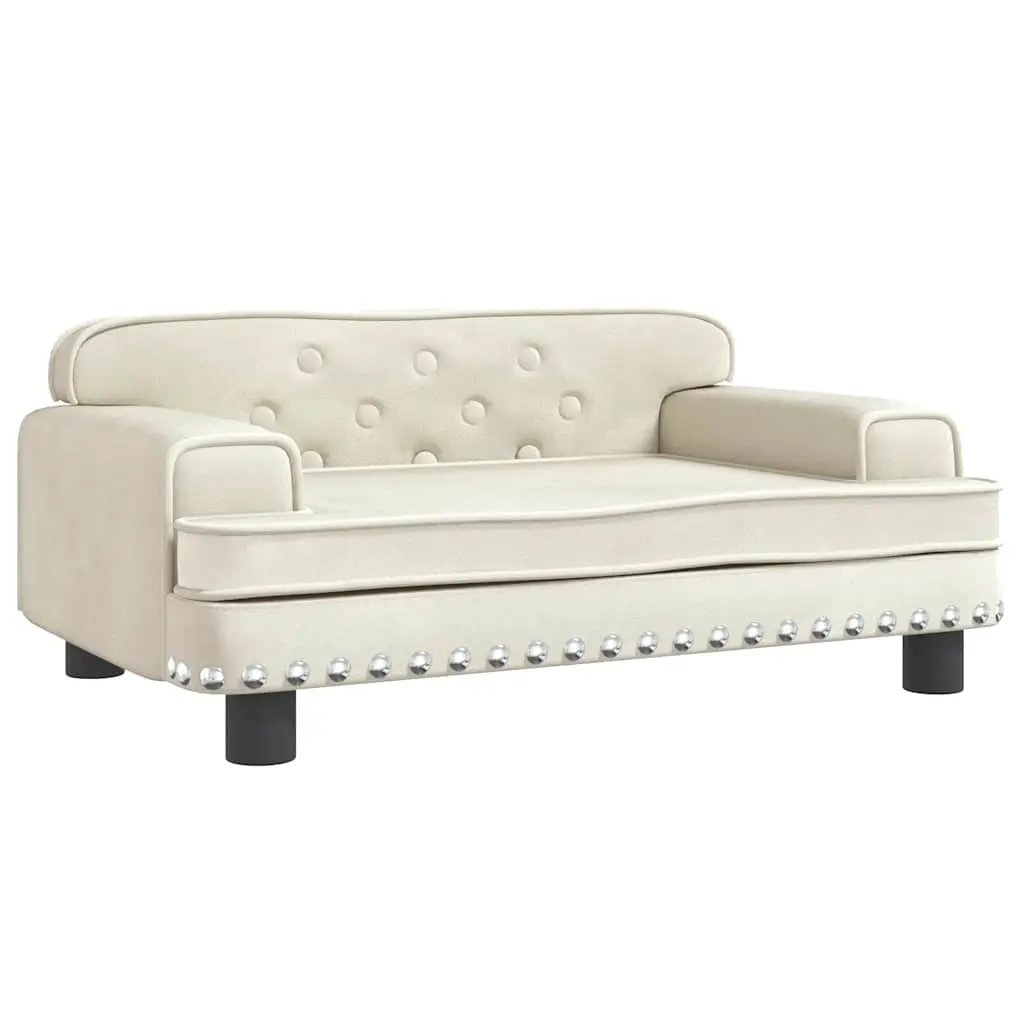 Hundebett Creme 70x45x30 cm Samt von vidaXL, cremefarbenes Velvet-Hundebett mit Armlehnen und Nietenkante