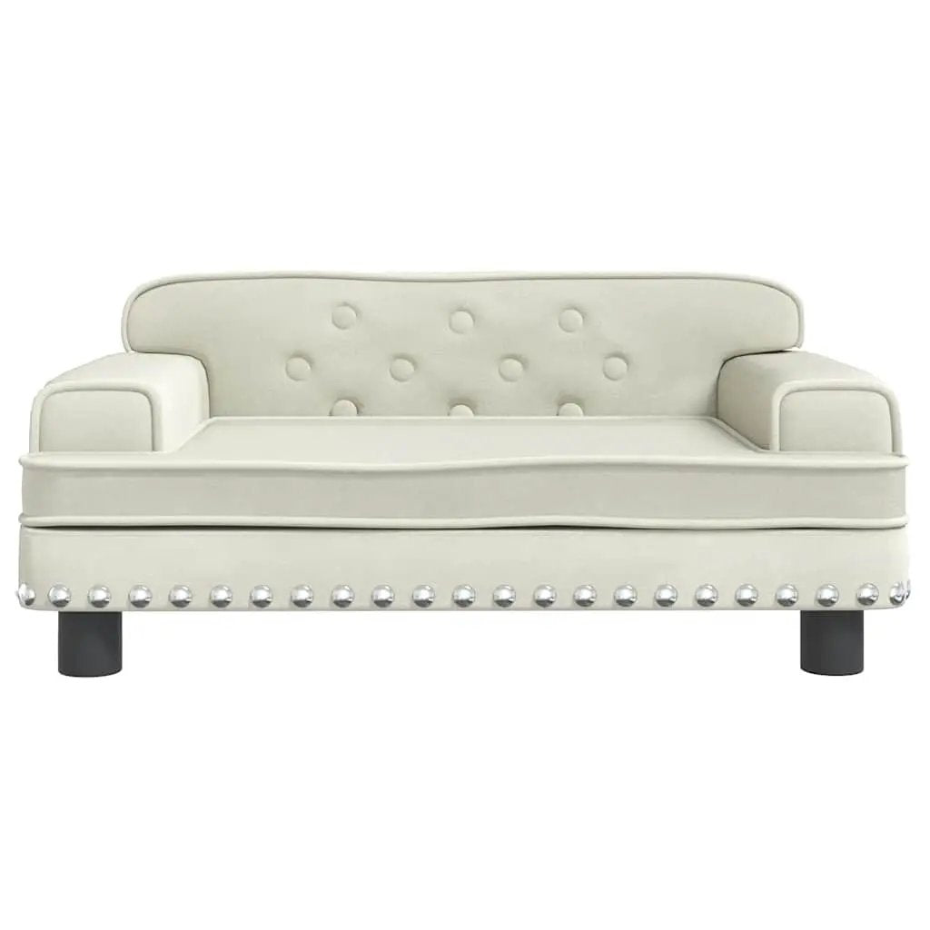 Hundebett Creme Samt 70x45x30 cm mit Knopf-Tufting und Nietenbesatz, vidaXL