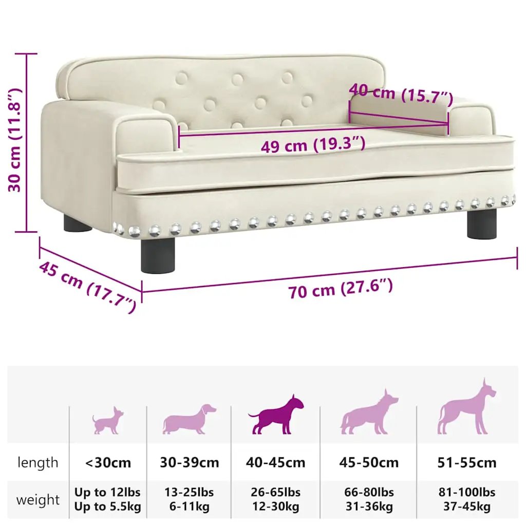 Hundebett vidaXL Creme Samt 70x45x30 cm mit silbernen Nieten