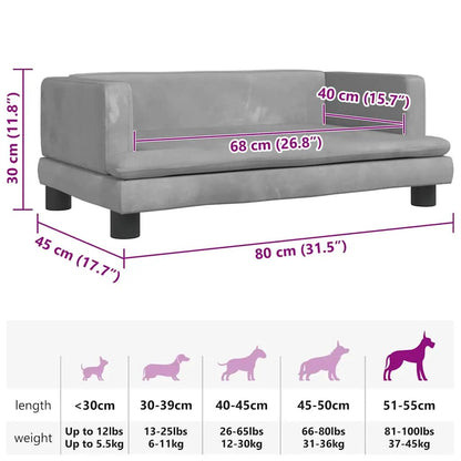 Hundebett aus Samt in Hellgrau, 80×45×30 cm, vidaXL