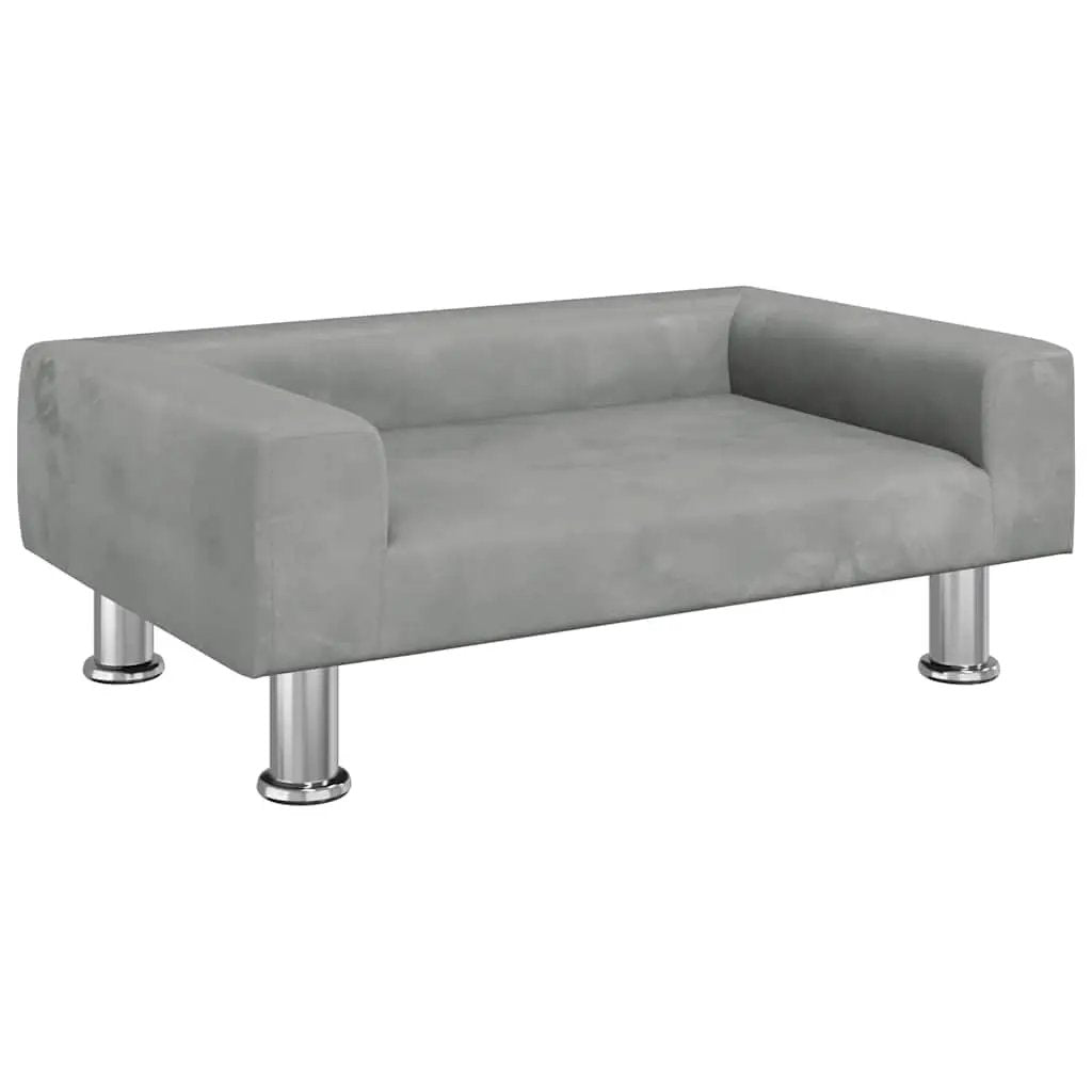 Hundebett Hellgrau Samt 70x45x26,5 cm mit Metallbeinen