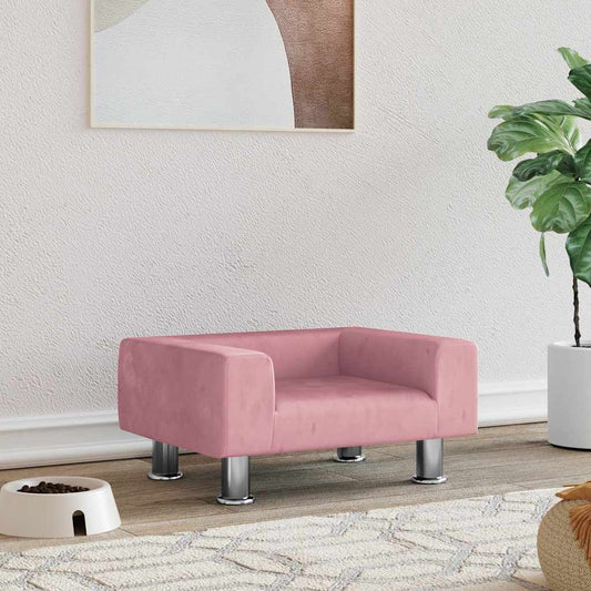 Hundebett Rosa Samt 50x40x26,5 cm vidaXL mit silbernen Metallfüßen
