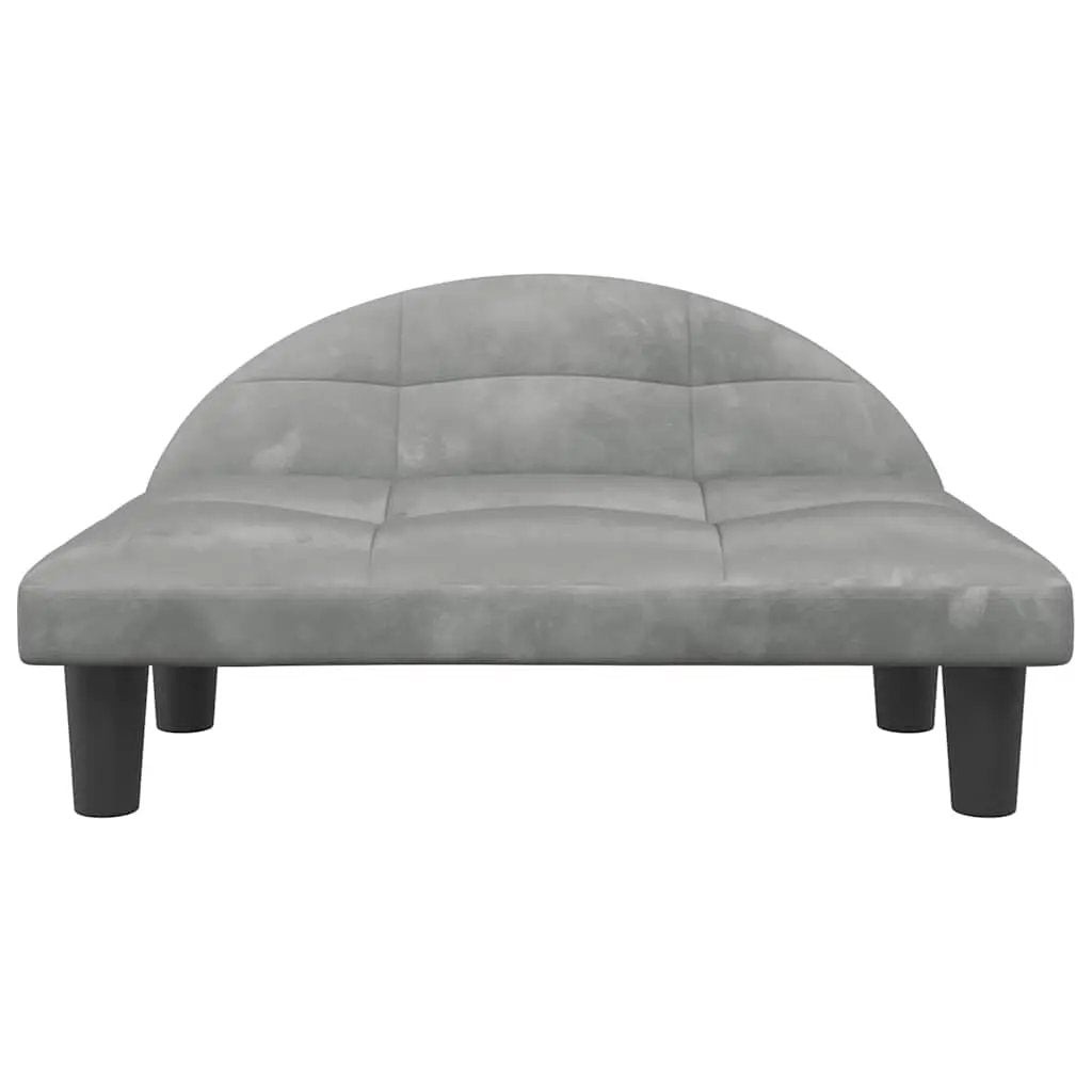 Hundebett Hellgrau aus Samt, 70x52x30 cm, gepolstert und bequem