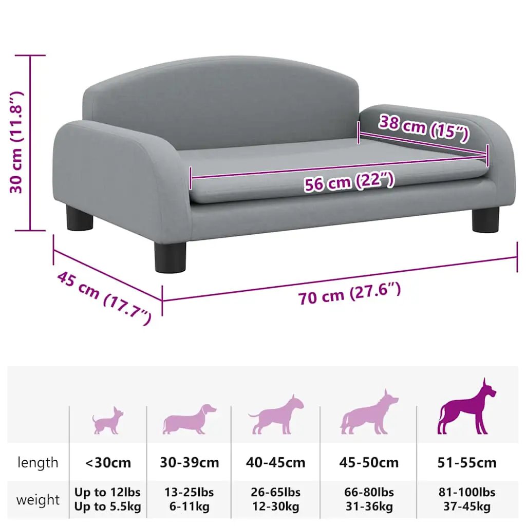 Hundebett Hellgrau aus Stoff, 70x45x30 cm – kompaktes Hundebett mit Stoffbezug