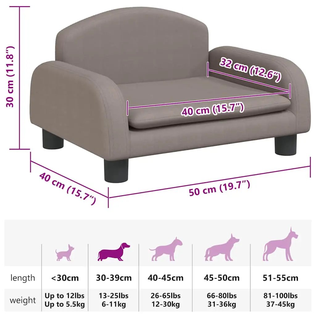 Hundebett Taupe aus Stoff von vidaXL, 50x40x30 cm