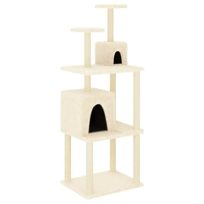 Kratzbaum Creme 167 cm mit Sisal-Kratzsäulen, mehrstöckig mit Höhlen