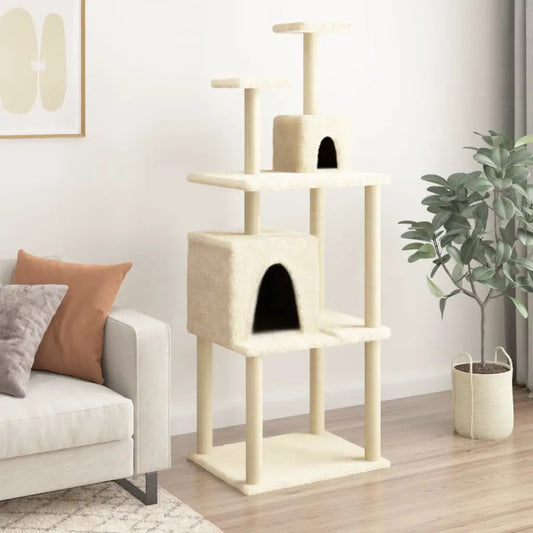 Kratzbaum VidaXL Creme 167 cm mit Sisal-Kratzsäulen, Höhle und Plattformen